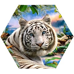 White Tiger Peacock Animal Fantasy Water Summer Wooden Puzzle Hexagon by Cemarart