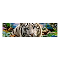 White Tiger Peacock Animal Fantasy Water Summer Banner And Sign 4  X 1  by Cemarart