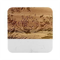 White Tiger Peacock Animal Fantasy Water Summer Marble Wood Coaster (square) by Cemarart