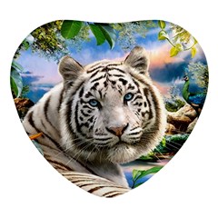 White Tiger Peacock Animal Fantasy Water Summer Heart Glass Fridge Magnet (4 Pack) by Cemarart