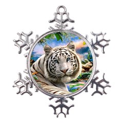 White Tiger Peacock Animal Fantasy Water Summer Metal Large Snowflake Ornament by Cemarart