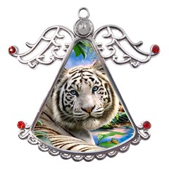 White Tiger Peacock Animal Fantasy Water Summer Metal Angel With Crystal Ornament by Cemarart