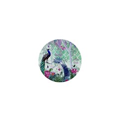 Peacock Parrot Bird Pattern Exotic Summer Green Flower Jungle Paradise 1  Mini Magnets by Cemarart