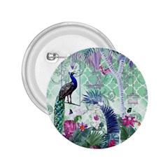 Peacock Parrot Bird Pattern Exotic Summer Green Flower Jungle Paradise 2 25  Buttons by Cemarart