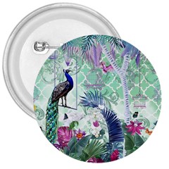 Peacock Parrot Bird Pattern Exotic Summer Green Flower Jungle Paradise 3  Buttons by Cemarart