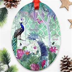 Peacock Parrot Bird Pattern Exotic Summer Green Flower Jungle Paradise Ornament (oval) by Cemarart