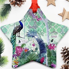 Peacock Parrot Bird Pattern Exotic Summer Green Flower Jungle Paradise Ornament (star) by Cemarart