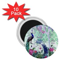 Peacock Parrot Bird Pattern Exotic Summer Green Flower Jungle Paradise 1 75  Magnets (10 Pack)  by Cemarart