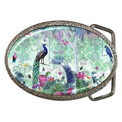 Peacock Parrot Bird Pattern Exotic Summer Green Flower Jungle Paradise Belt Buckles by Cemarart