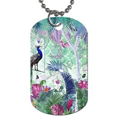 Peacock Parrot Bird Pattern Exotic Summer Green Flower Jungle Paradise Dog Tag (one Side) by Cemarart