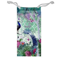 Peacock Parrot Bird Pattern Exotic Summer Green Flower Jungle Paradise Jewelry Bag by Cemarart