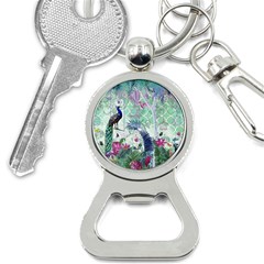 Peacock Parrot Bird Pattern Exotic Summer Green Flower Jungle Paradise Bottle Opener Key Chain by Cemarart