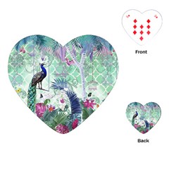 Peacock Parrot Bird Pattern Exotic Summer Green Flower Jungle Paradise Playing Cards Single Design (heart)