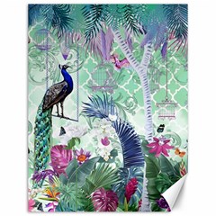 Peacock Parrot Bird Pattern Exotic Summer Green Flower Jungle Paradise Canvas 12  X 16 