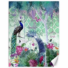 Peacock Parrot Bird Pattern Exotic Summer Green Flower Jungle Paradise Canvas 18  X 24  by Cemarart