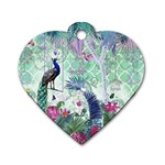 Peacock Parrot Bird Pattern Exotic Summer Green Flower Jungle Paradise Dog Tag Heart (One Side) Front