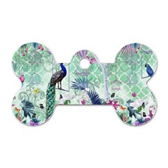 Peacock Parrot Bird Pattern Exotic Summer Green Flower Jungle Paradise Dog Tag Bone (one Side) by Cemarart