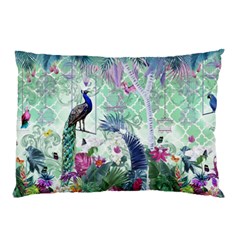 Peacock Parrot Bird Pattern Exotic Summer Green Flower Jungle Paradise Pillow Case by Cemarart