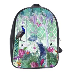 Peacock Parrot Bird Pattern Exotic Summer Green Flower Jungle Paradise School Bag (large) by Cemarart