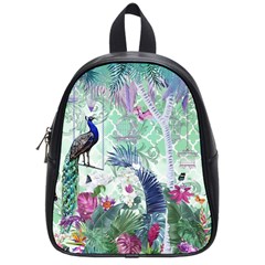 Peacock Parrot Bird Pattern Exotic Summer Green Flower Jungle Paradise School Bag (small) by Cemarart