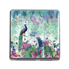 Peacock Parrot Bird Pattern Exotic Summer Green Flower Jungle Paradise Memory Card Reader (square 5 Slot) by Cemarart