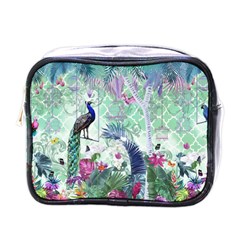 Peacock Parrot Bird Pattern Exotic Summer Green Flower Jungle Paradise Mini Toiletries Bag (one Side) by Cemarart