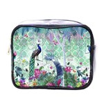 Peacock Parrot Bird Pattern Exotic Summer Green Flower Jungle Paradise Mini Toiletries Bag (One Side) Front