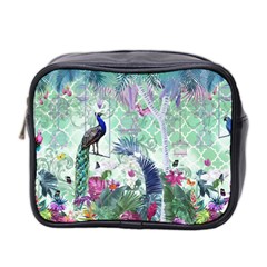 Peacock Parrot Bird Pattern Exotic Summer Green Flower Jungle Paradise Mini Toiletries Bag (two Sides) by Cemarart