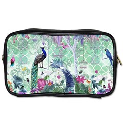 Peacock Parrot Bird Pattern Exotic Summer Green Flower Jungle Paradise Toiletries Bag (one Side) by Cemarart