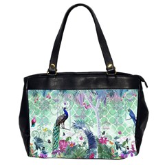 Peacock Parrot Bird Pattern Exotic Summer Green Flower Jungle Paradise Oversize Office Handbag (2 Sides) by Cemarart