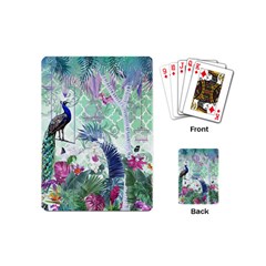 Peacock Parrot Bird Pattern Exotic Summer Green Flower Jungle Paradise Playing Cards Single Design (mini) by Cemarart