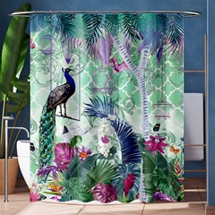 Peacock Parrot Bird Pattern Exotic Summer Green Flower Jungle Paradise Shower Curtain 60  X 72  (medium)  by Cemarart