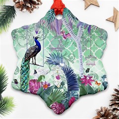 Peacock Parrot Bird Pattern Exotic Summer Green Flower Jungle Paradise Ornament (snowflake) by Cemarart