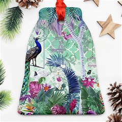 Peacock Parrot Bird Pattern Exotic Summer Green Flower Jungle Paradise Ornament (bell) by Cemarart