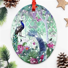 Peacock Parrot Bird Pattern Exotic Summer Green Flower Jungle Paradise Oval Filigree Ornament (two Sides) by Cemarart