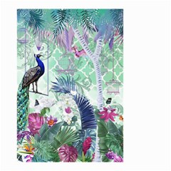 Peacock Parrot Bird Pattern Exotic Summer Green Flower Jungle Paradise Small Garden Flag (two Sides) by Cemarart