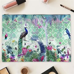 Peacock Parrot Bird Pattern Exotic Summer Green Flower Jungle Paradise Cosmetic Bag (xxl) by Cemarart