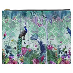 Peacock Parrot Bird Pattern Exotic Summer Green Flower Jungle Paradise Cosmetic Bag (xxxl) by Cemarart