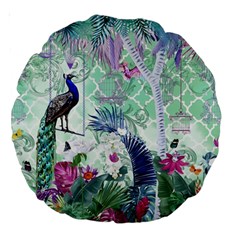 Peacock Parrot Bird Pattern Exotic Summer Green Flower Jungle Paradise Large 18  Premium Round Cushions by Cemarart