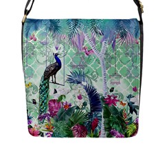 Peacock Parrot Bird Pattern Exotic Summer Green Flower Jungle Paradise Flap Closure Messenger Bag (l) by Cemarart