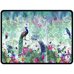 Peacock Parrot Bird Pattern Exotic Summer Green Flower Jungle Paradise Two Sides Fleece Blanket (large) by Cemarart