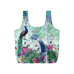 Peacock Parrot Bird Pattern Exotic Summer Green Flower Jungle Paradise Full Print Recycle Bag (s) by Cemarart