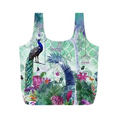 Peacock Parrot Bird Pattern Exotic Summer Green Flower Jungle Paradise Full Print Recycle Bag (m) by Cemarart