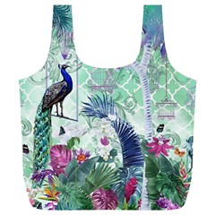 Peacock Parrot Bird Pattern Exotic Summer Green Flower Jungle Paradise Full Print Recycle Bag (xl) by Cemarart