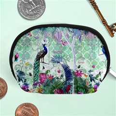 Peacock Parrot Bird Pattern Exotic Summer Green Flower Jungle Paradise Accessory Pouch (medium) by Cemarart