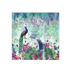 Peacock Parrot Bird Pattern Exotic Summer Green Flower Jungle Paradise Satin Bandana Scarf 22  X 22  by Cemarart