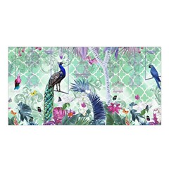 Peacock Parrot Bird Pattern Exotic Summer Green Flower Jungle Paradise Satin Shawl 45  X 80  by Cemarart