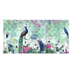 Peacock Parrot Bird Pattern Exotic Summer Green Flower Jungle Paradise Satin Shawl 45  x 80  Front