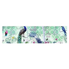 Peacock Parrot Bird Pattern Exotic Summer Green Flower Jungle Paradise Oblong Satin Scarf (16  X 60 )