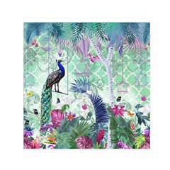 Peacock Parrot Bird Pattern Exotic Summer Green Flower Jungle Paradise Square Satin Scarf (30  X 30 ) by Cemarart